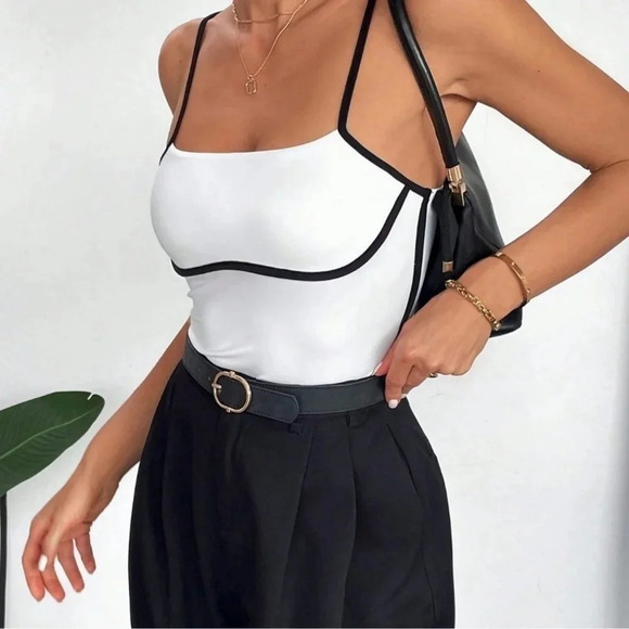 Black and White Preppy Women's Contrast Trim Cami Top - Picture 5 of 5
